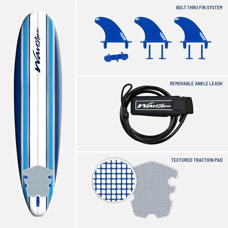Wavestorm 8-Foot Soft-Top Surfboard – Foam-Cored Longboard for Beginners & All Skill Levels