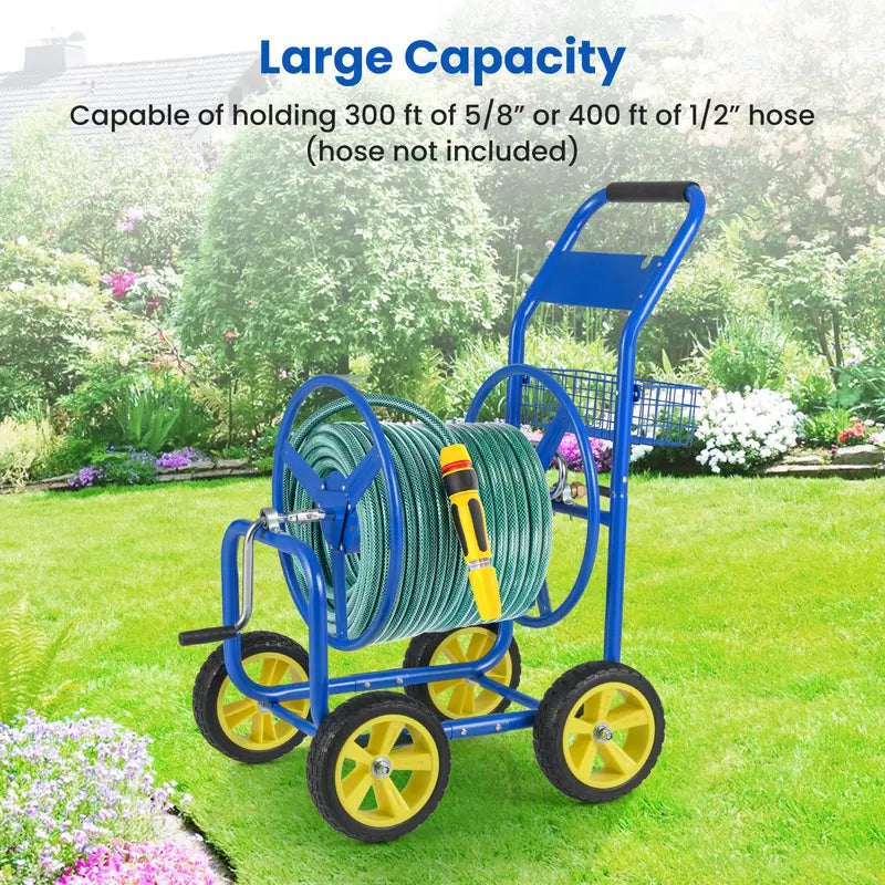 Rolling Garden Hose Reel Cart – 300 ft Capacity for 5/8″ Hose with Easy-Move Wheels