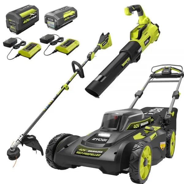 RYOBI 40V Self-Propelled Lawn Mower – 20-Inch Brushless Walk-Behind, Includes Two Batteries and Chargers