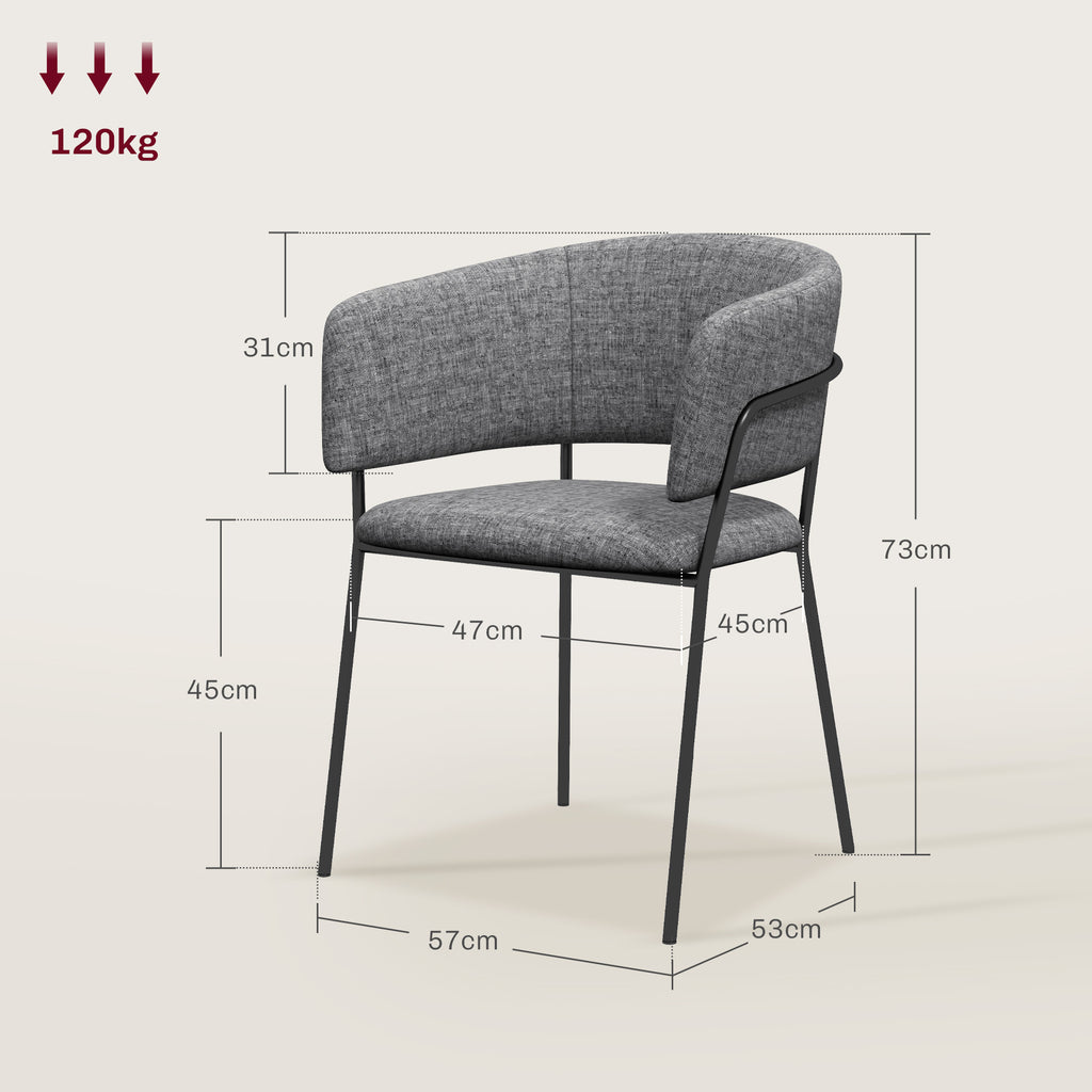 HOMCOM 2er Set Esszimmerstühle mit Stahlbeinen, gepolsterter Sitzfläche aus Leinenstoff, grau