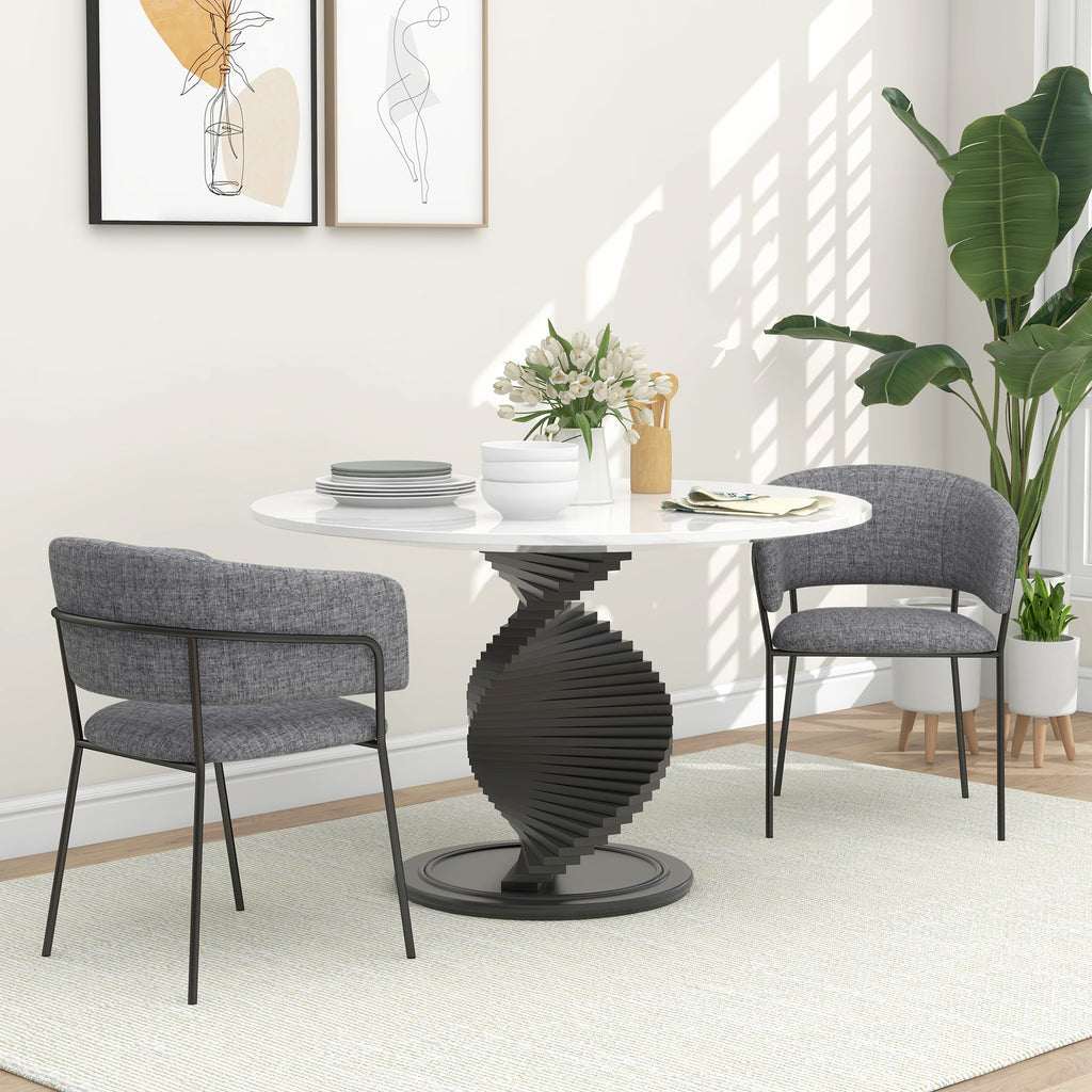 HOMCOM 2er Set Esszimmerstühle mit Stahlbeinen, gepolsterter Sitzfläche aus Leinenstoff, grau