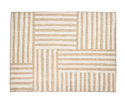 Real Living Cream & Tan Stripe Crosshatch Outdoor Area Rug, (6' x 9')