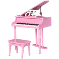 HOMCOM Kinder-Flügelpiano aus Holz mit 30 Tasten - inkl. Hocker und Notenständer - MDF in Rosa
