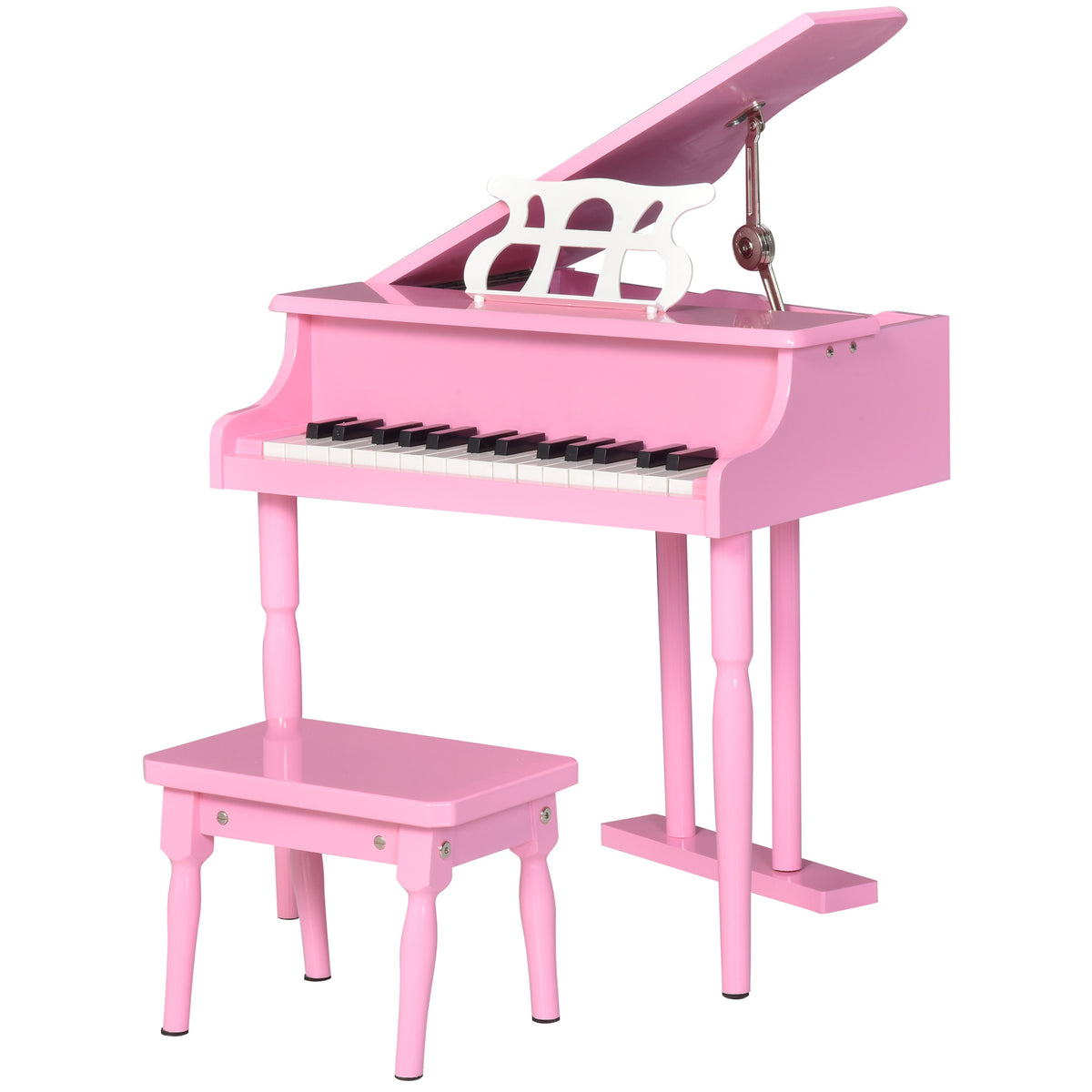 HOMCOM Kinder-Flügelpiano aus Holz mit 30 Tasten - inkl. Hocker und Notenständer - MDF in Rosa