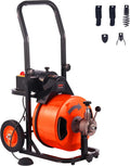 Vevor Drain Cleaner Machine 100FT x 1/2 Inch, Auto Feed Sewer Snake with 4 Cutters & Foot Switch, Orange/Black