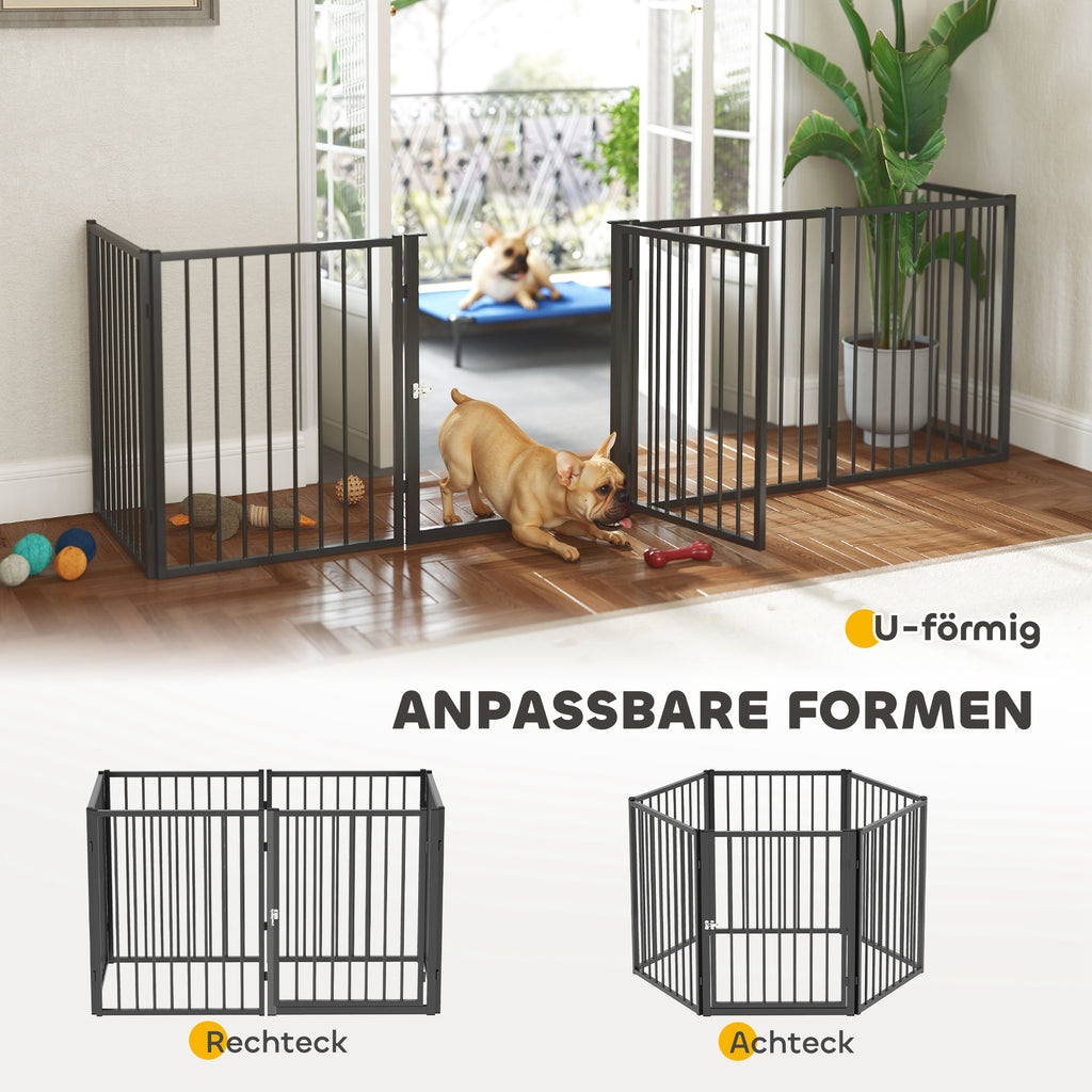 PawHut Welpenauslauf, Hundeauslauf, Welpengehege, 6 Paneele mit Tür, faltbarer und tragbarer Hundezaun, Stahl, Schwarz