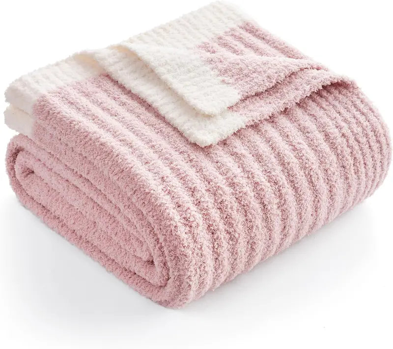 Reversible Ribbed Knit Throw Blanket – Soft Dual-Texture Sofa & Bed Cover
