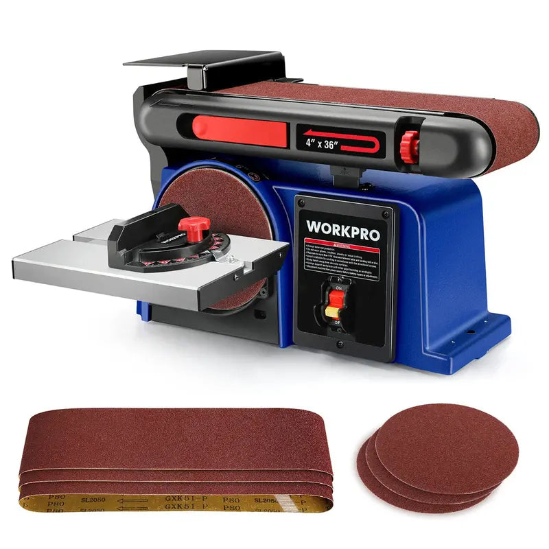 WORKPRO 4″ x 36″ Belt & 6″ Disc Sander Combo – Cast Iron Base with 6 Sanding Belts for Woodworking