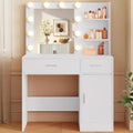 Illuminated White Makeup Vanity Desk — 35.4-Inch with Integrated Mirror Lights