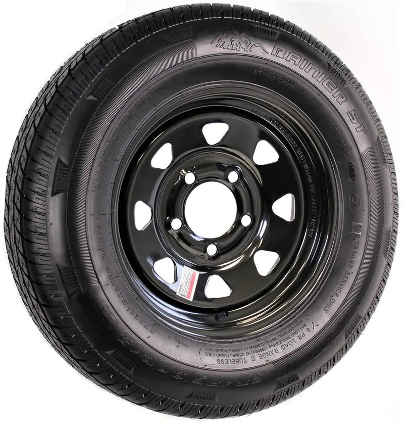 Rainier Trailer Tire and Rim ST175/80R13 175/80 R 13 LRD 5-4.5 Black Spoke Wheel