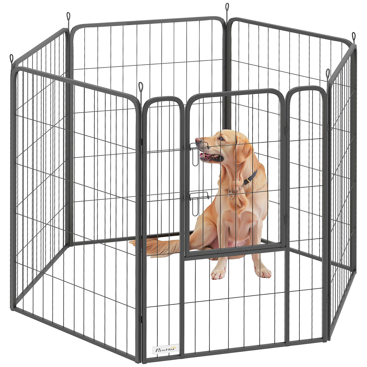 PawHut Laufstall für Hunde mit 6 Paneelen, robust, mit sicherer Tür, für drinnen und draußen, für Garten, Camping, 100 cm hoch