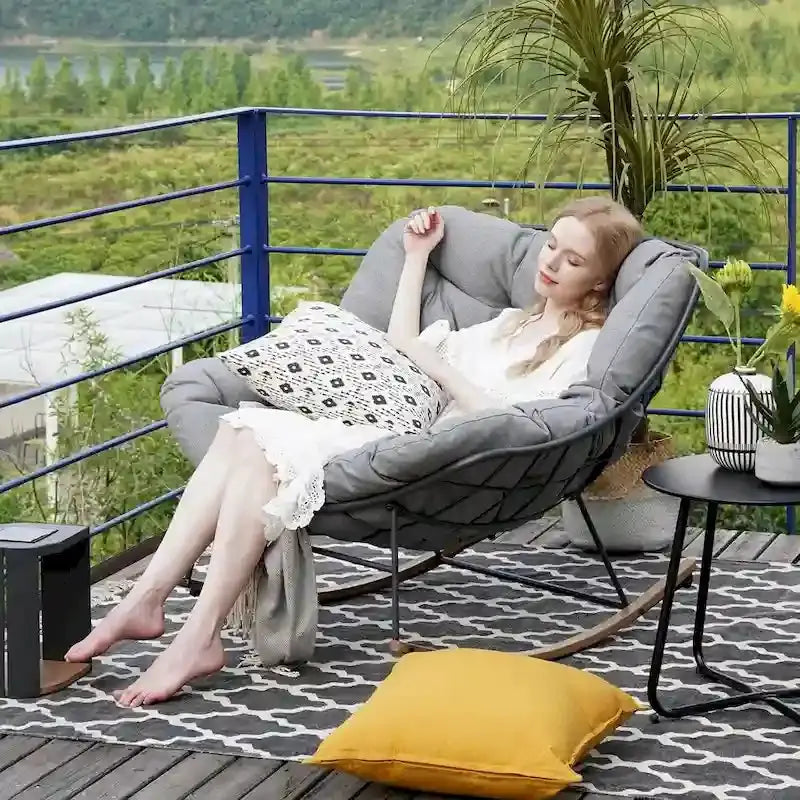 Oversized Outdoor Rocking Egg Chair – Indoor/Outdoor Lounge with Cushioned Upholstery