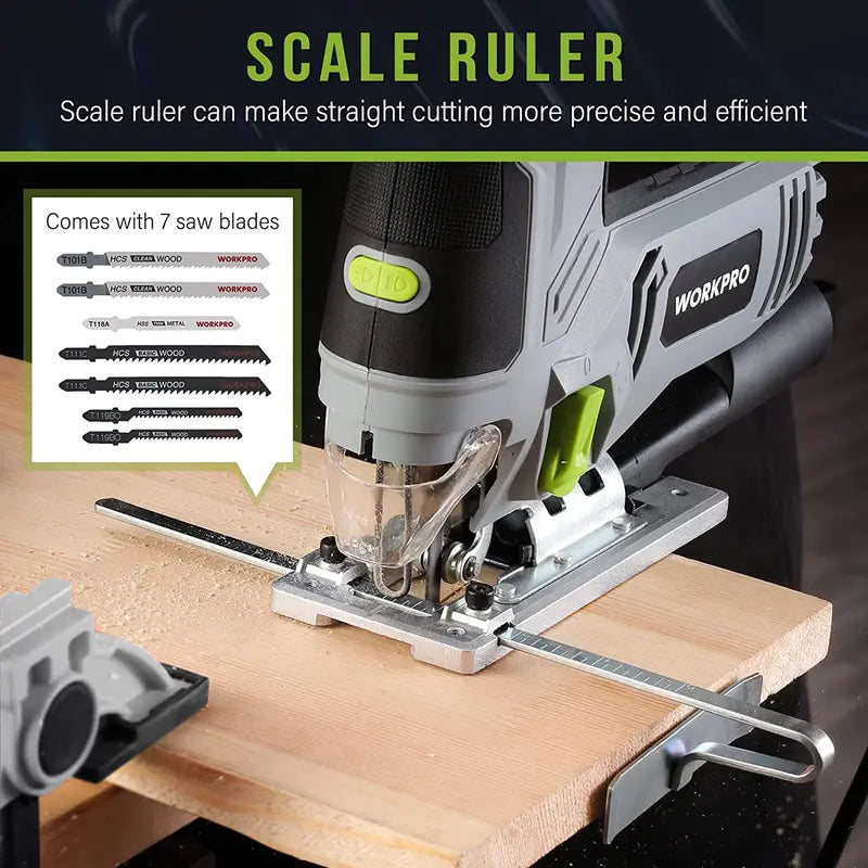 WORKPRO 6.5-Amp Corded Jigsaw – 850W Variable-Speed Electric Jig Saw with Tool Kit