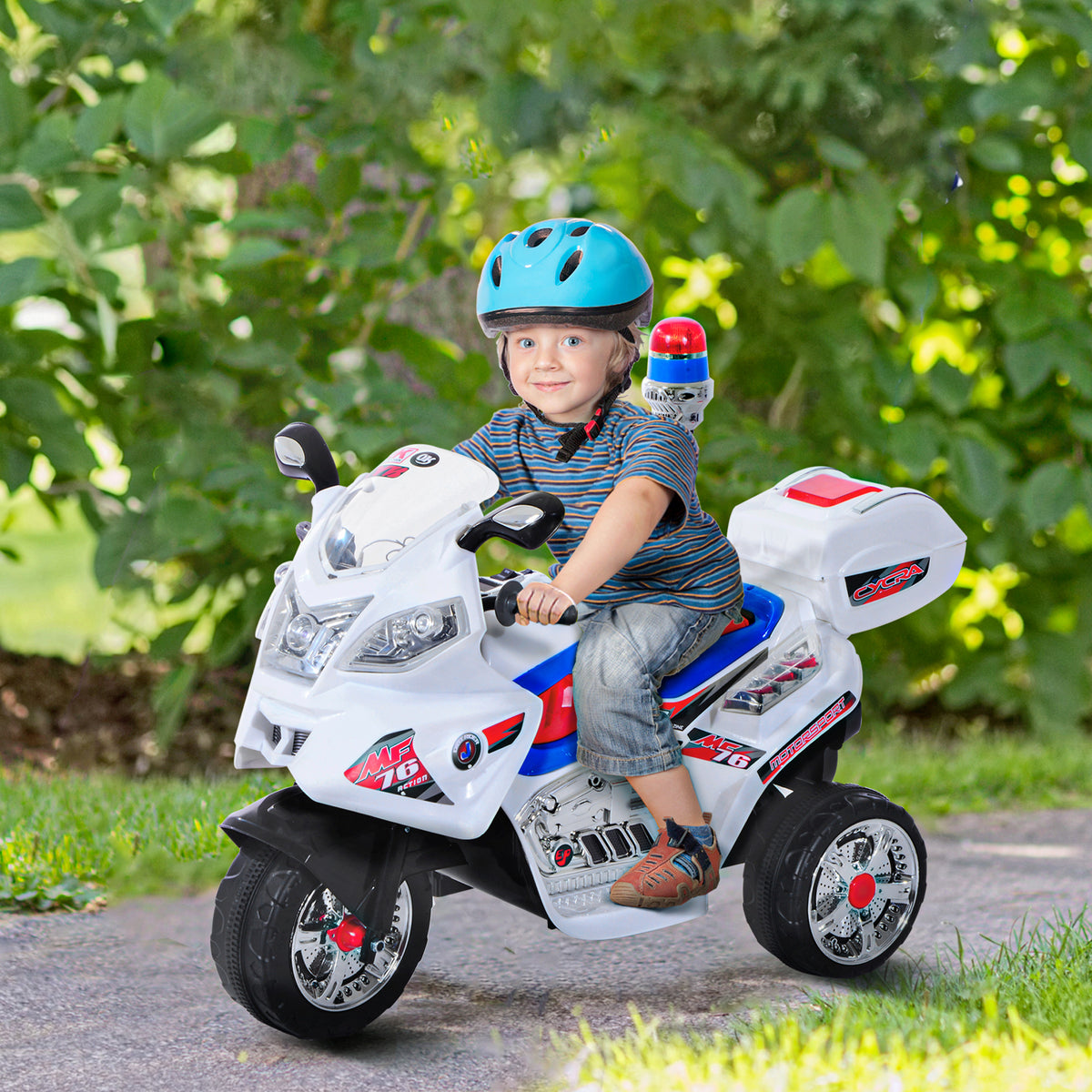 HOMCOM Elektro-Motorrad für Kinder von 3-5 Jahren Elektrisches Spielzeug-Motorrad 3 Räder mit Musik, Geschwindigkeit 3 km/h, Lichter 112×51×72,5 cm