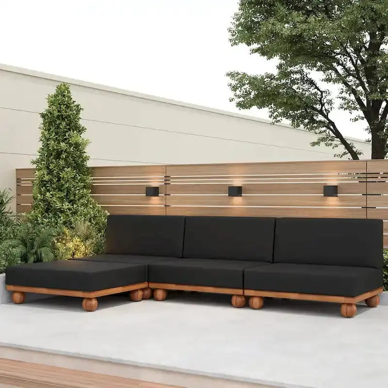 Scott Living Dulcie L-Shaped Acacia Wood Outdoor Sectional – 4-Piece Set with Removable Cushions