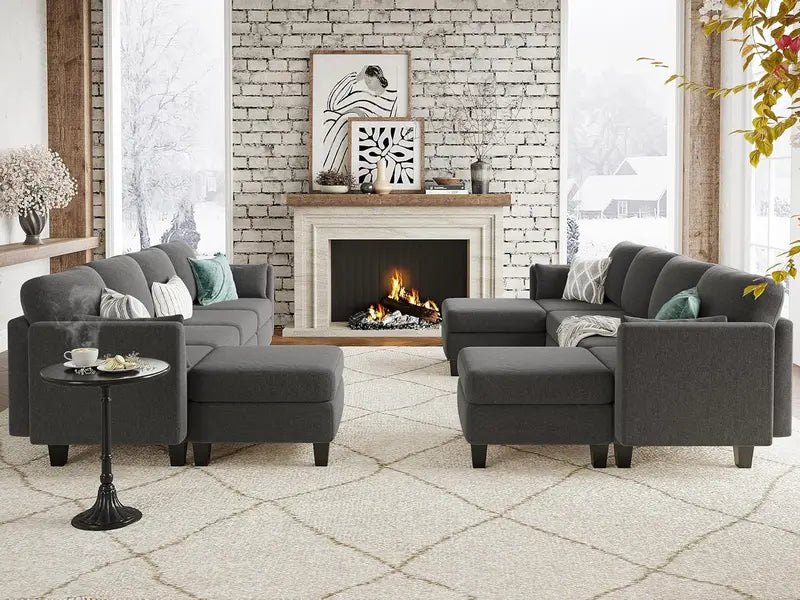 Modular U-Shaped Sectional Sofa – High-Density Memory Foam Seating, Convertible Layout