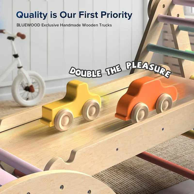 Rainbow Pikler Triangle 7-in-1 Foldable Baby Climbing Set – Wooden Montessori Toys with Arch, Ramp & Ladder for Toddlers Indoor Gym