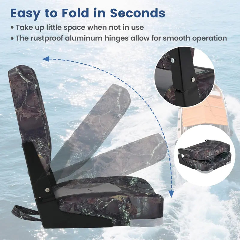 Pair of Waterproof Camo Boat Seats Designed for Fishing Captains and Marine Use