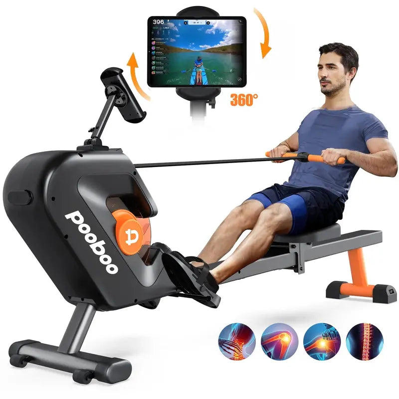 Pooboo Magnetic Rowing Machine, 8-Level Resistance, Foldable, Ergonomic Design, Supports 350 lbs, Home Exercise Equipment
