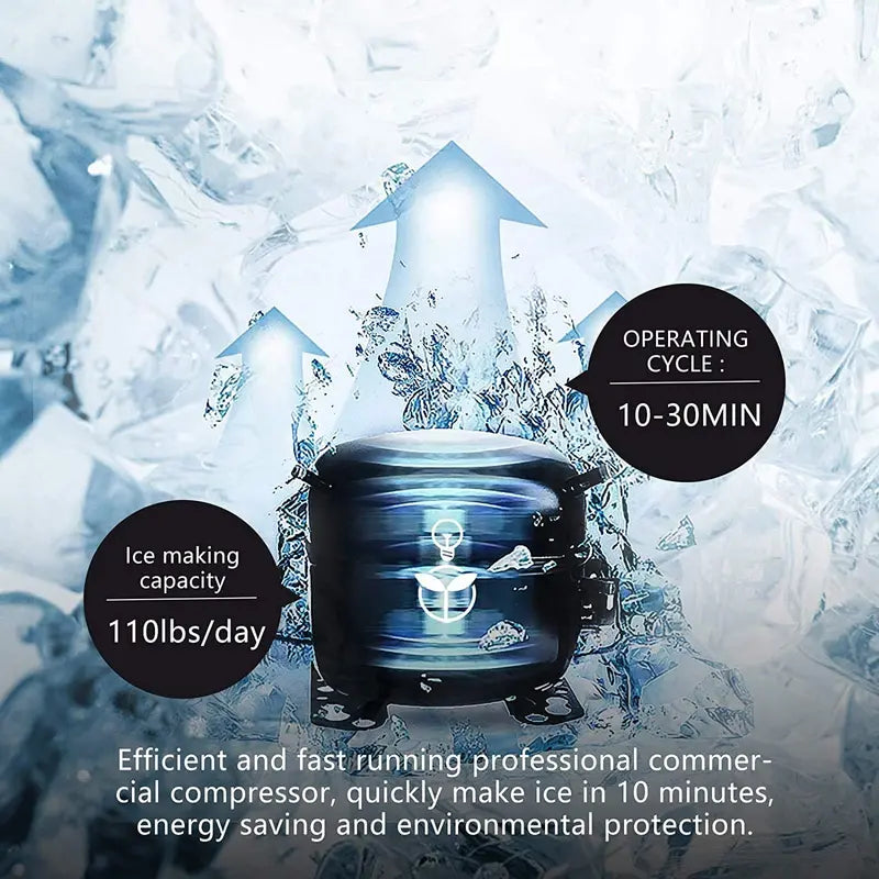 YUTGMasst Commercial Ice Maker — 110 lbs/24H Stainless Steel Freestanding Air-Cooled Ice Machine