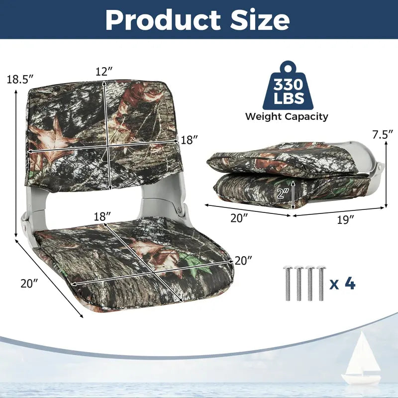 Versatile Folding Boat Seat – Low or High Back Design with Stainless Hardware & Cushioned Support