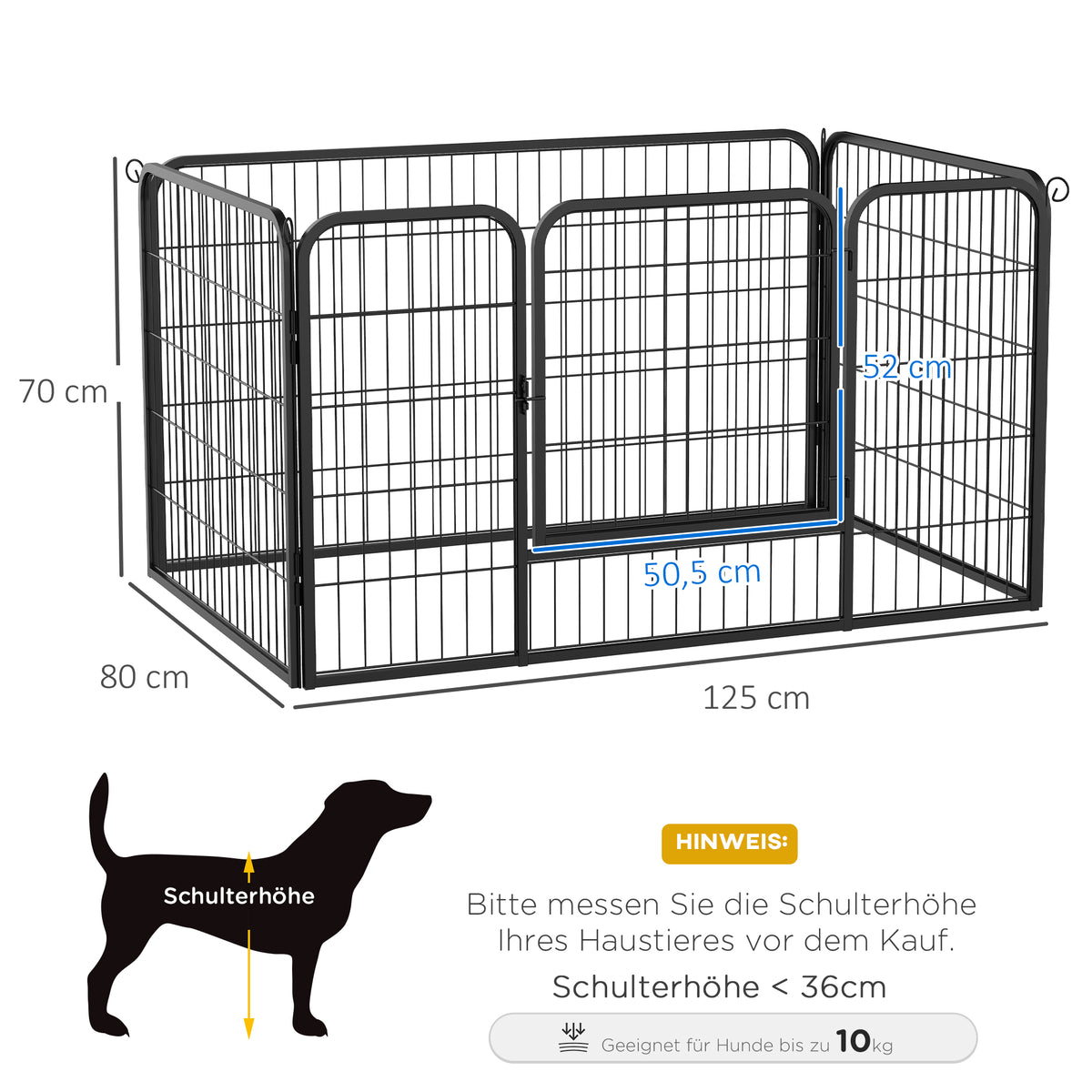 PawHut Welpenauslauf, klappbar, 1 Tür,  129 cm x 84 cm x 70 cm Schwarz