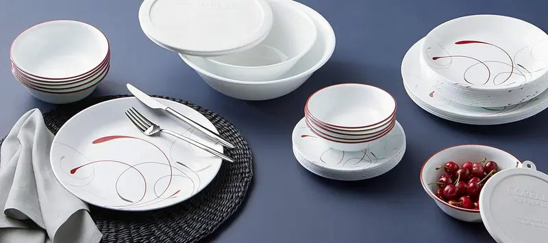 Vitrelle 78-Piece Chip-Resistant Triple Layer Glass Dinnerware Set for 12, Lightweight Round Plates & Bowls, Splendor