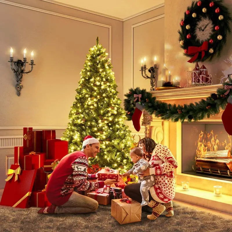 Premium Hinged Pre-Lit Spruce Christmas Tree – 540 Warm White LED Lights Included