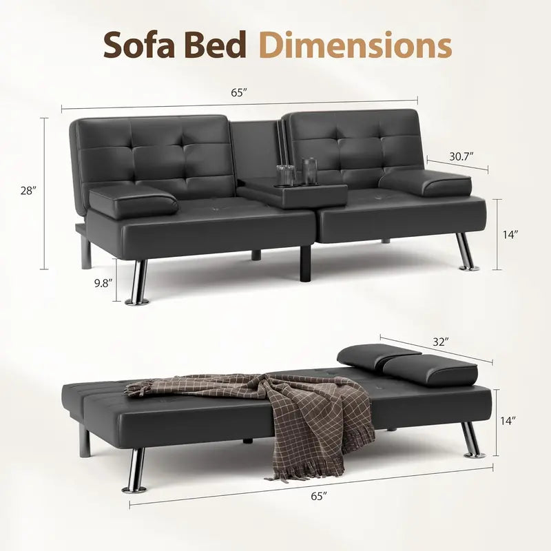 Shahoo Convertible Futon Sofa Bed – Faux Leather Folding Sleeper Couch for Living Rooms