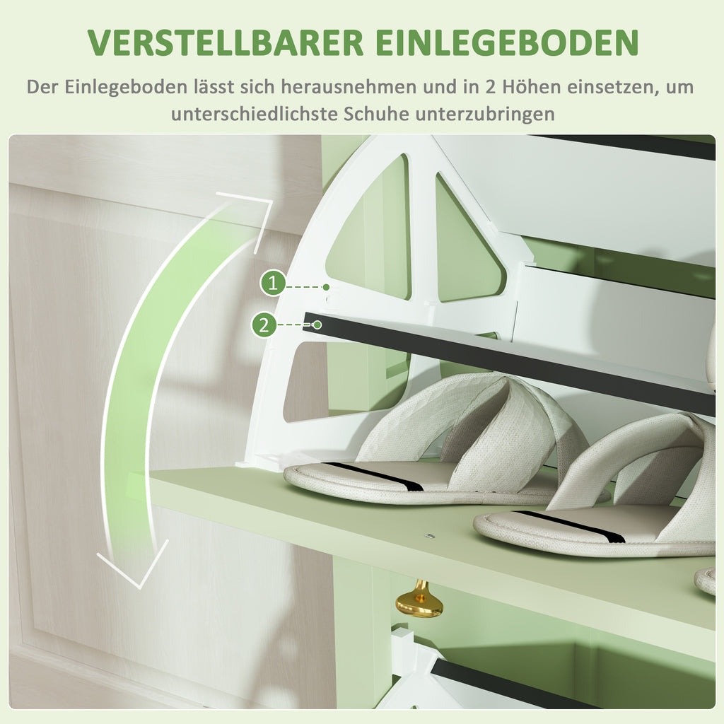 HOMCOM Schuhschrank für 12 Paar Schuhe, mit 1 ausziehbaren Schublade, 2 Flip-Schubladen, Schuhkommode, 88 x 30 x 120 cm, Grün