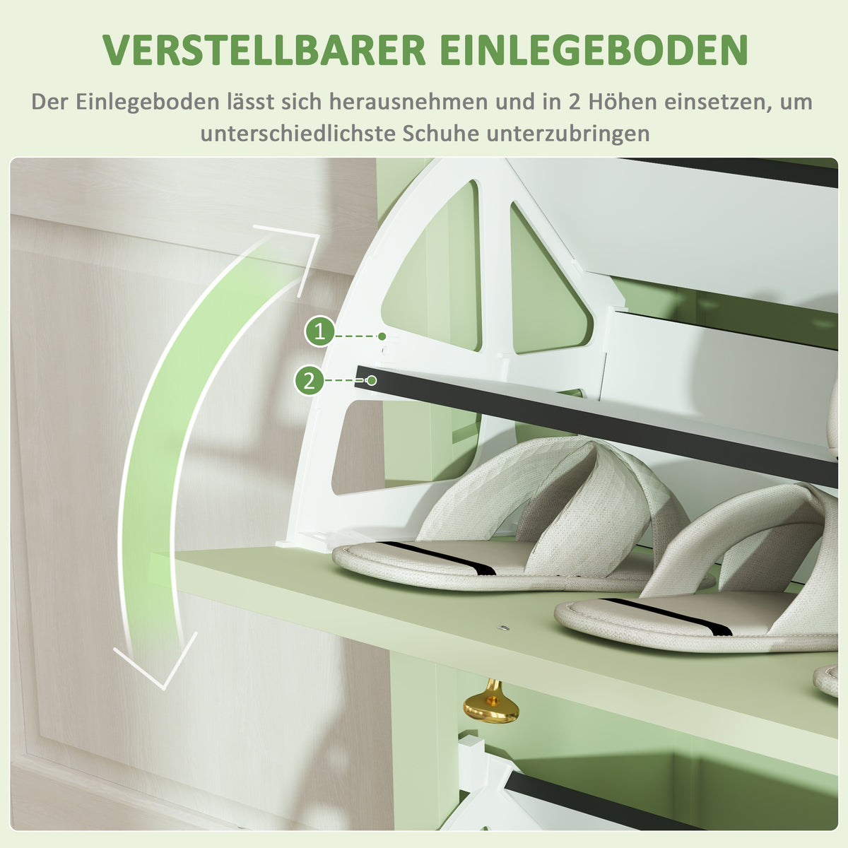 HOMCOM Schuhschrank für 12 Paar Schuhe, mit 1 ausziehbaren Schublade, 2 Flip-Schubladen, Schuhkommode, 88 x 30 x 120 cm, Grün