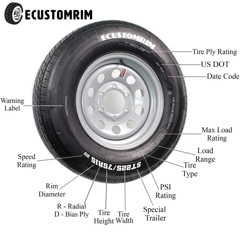 Rainier Trailer Tire and Rim ST175/80R13 175/80 R 13 LRD 5-4.5 Black Spoke Wheel