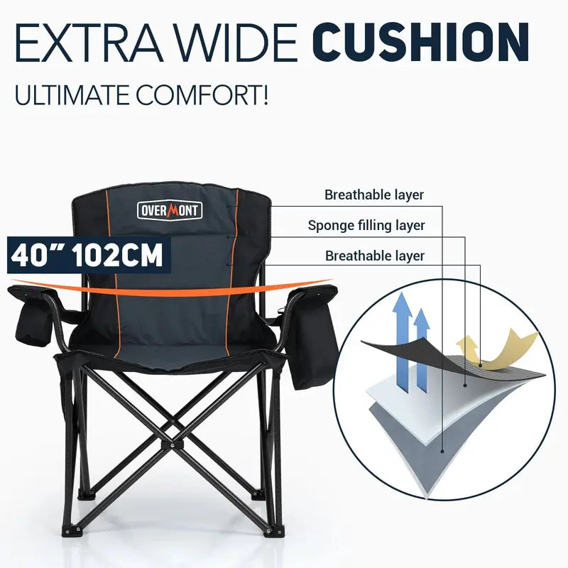 Overmont Oversized Folding Camping Chair 2-Pack, 450 lbs Capacity, Portable with Storage, Padded Comfort