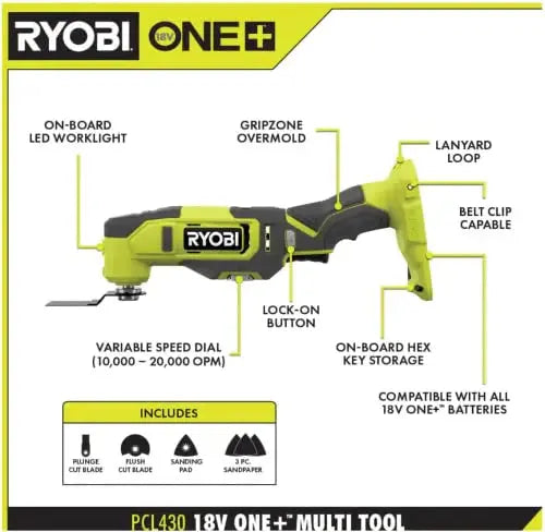 RYOBI ONE+ 18V 6-Tool Cordless Combo Kit – Drill, Impact Driver, Saw, Multi-Tool, and LED Work Light