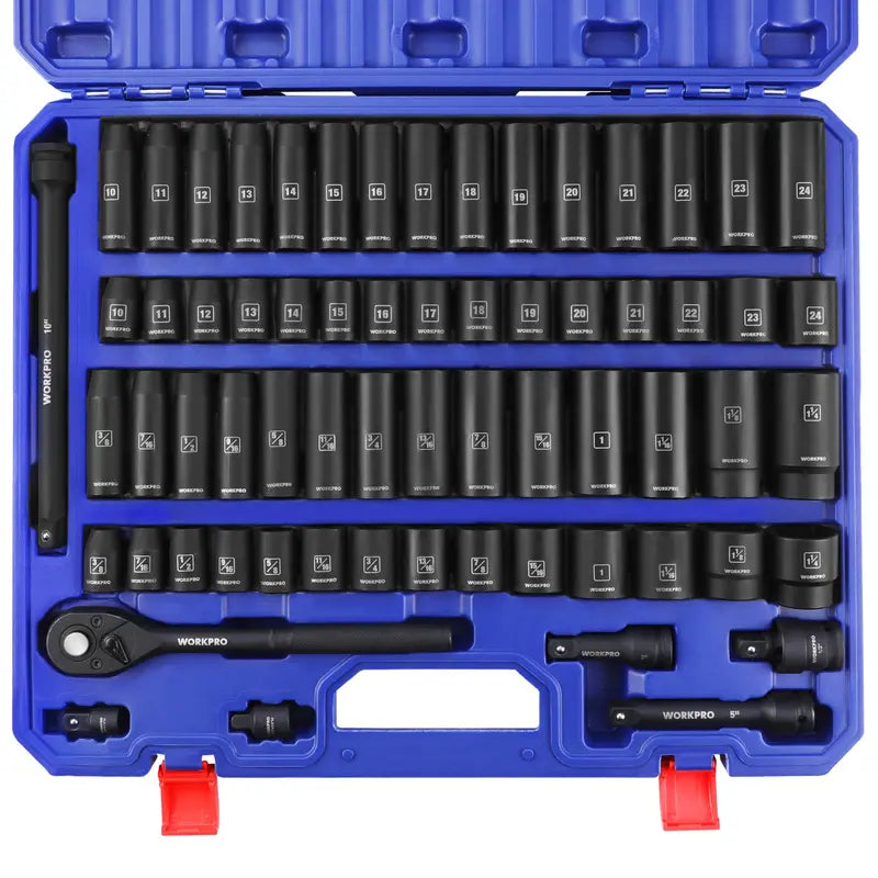 WORKPRO 65-Piece 1/2-Inch Drive Impact Socket Set – SAE & Metric Deep and Standard Sizes