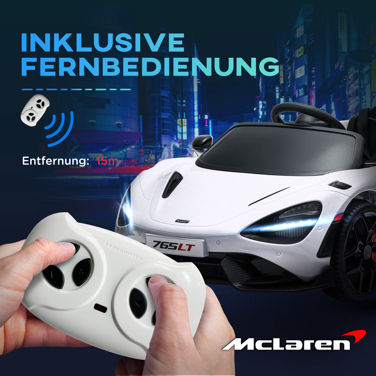 AIYAPLAY Kinder-Elektroauto mit Flügeltüren, fernsteuerbar, mit sanftem Antrieb und LED-Lichtern, Weiß