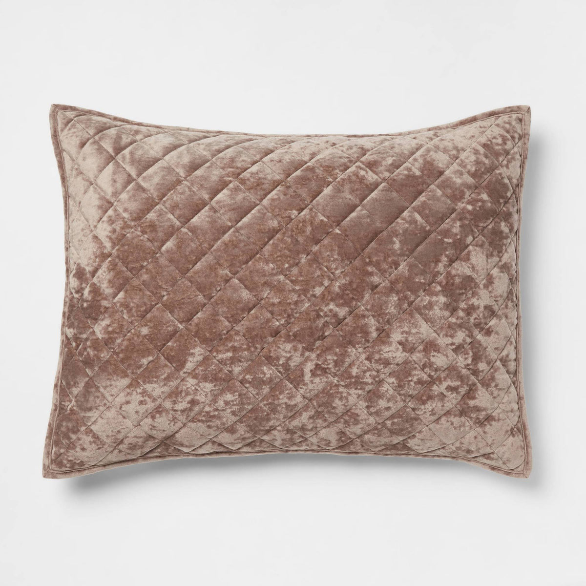 Standard Luxe Diamond Stitch Velvet Quilt Sham Brown - Threshold