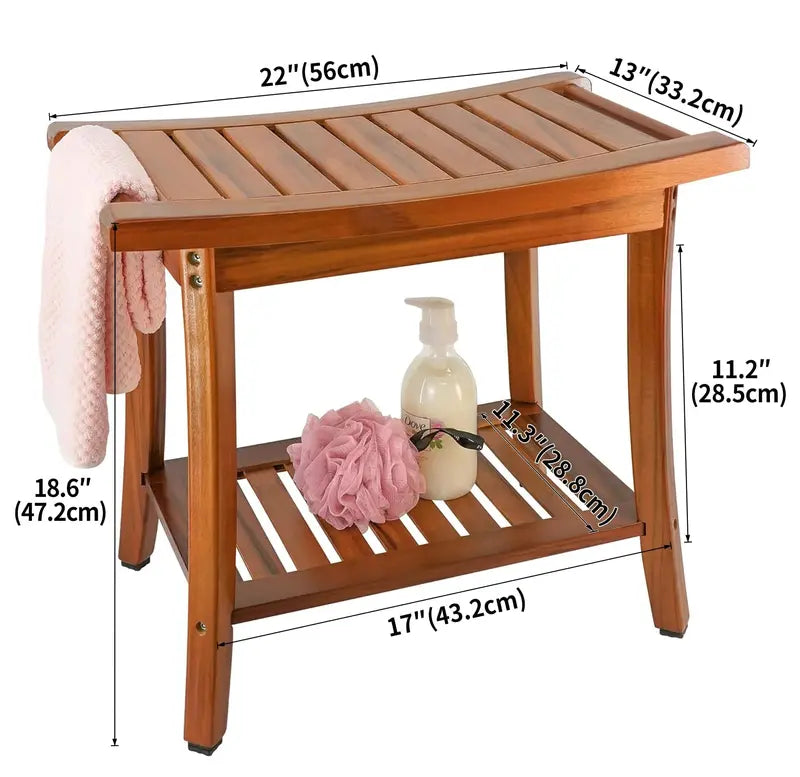 Utoplike Teak Shower Bench Seat with Handles, Non-Slip Rubber Feet, 22″x13″x18.6″ for Indoor/Outdoor Use