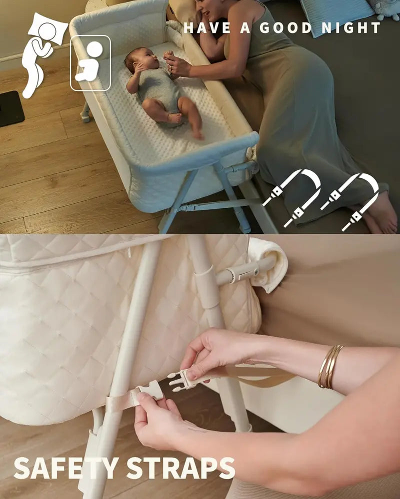 Night Cat Bedside Bassinet — Secure Newborn Sleeper with 4-Point Auto-Lock System & Adjustable Height