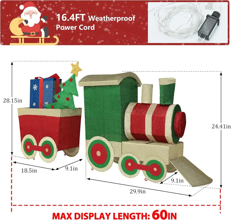 VEIKOU 5FT Outdoor Christmas Train Set with 170 LED Lights, Alloy Steel Frame, Festive Yard Decoration