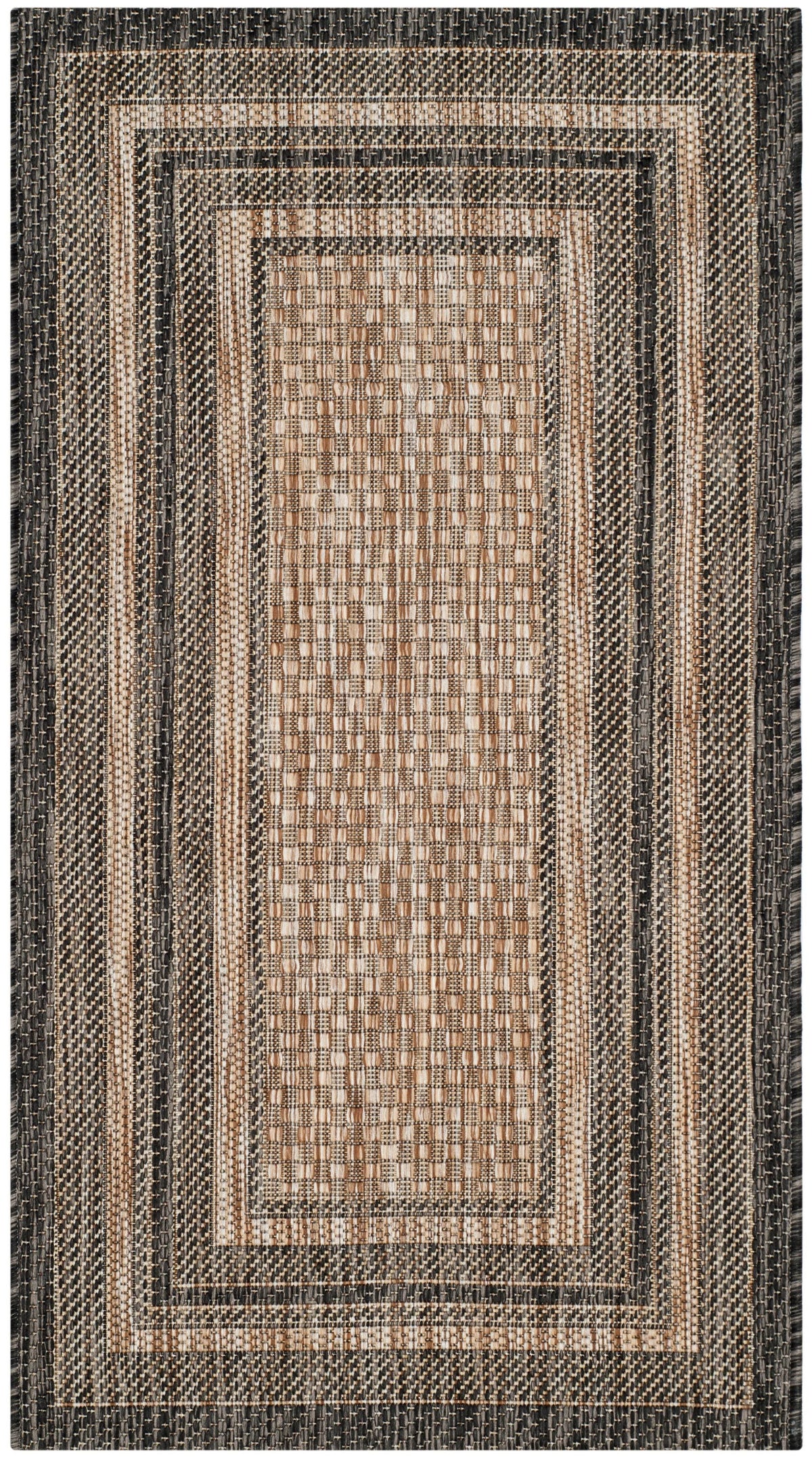 Safavieh Outdoor CY8475-37312 Courtyard Natural / Black Rug - 6' 7" x 9' 6"