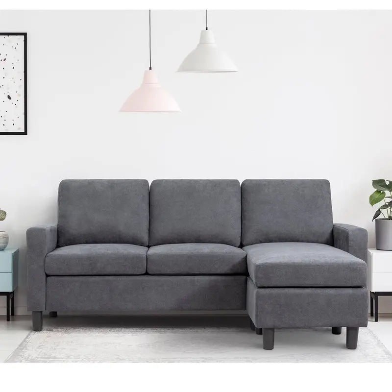 Walsunny L-Shaped Convertible Sectional Sofa – Linen Fabric, Reversible Ottoman, Space-Saving Modular Design