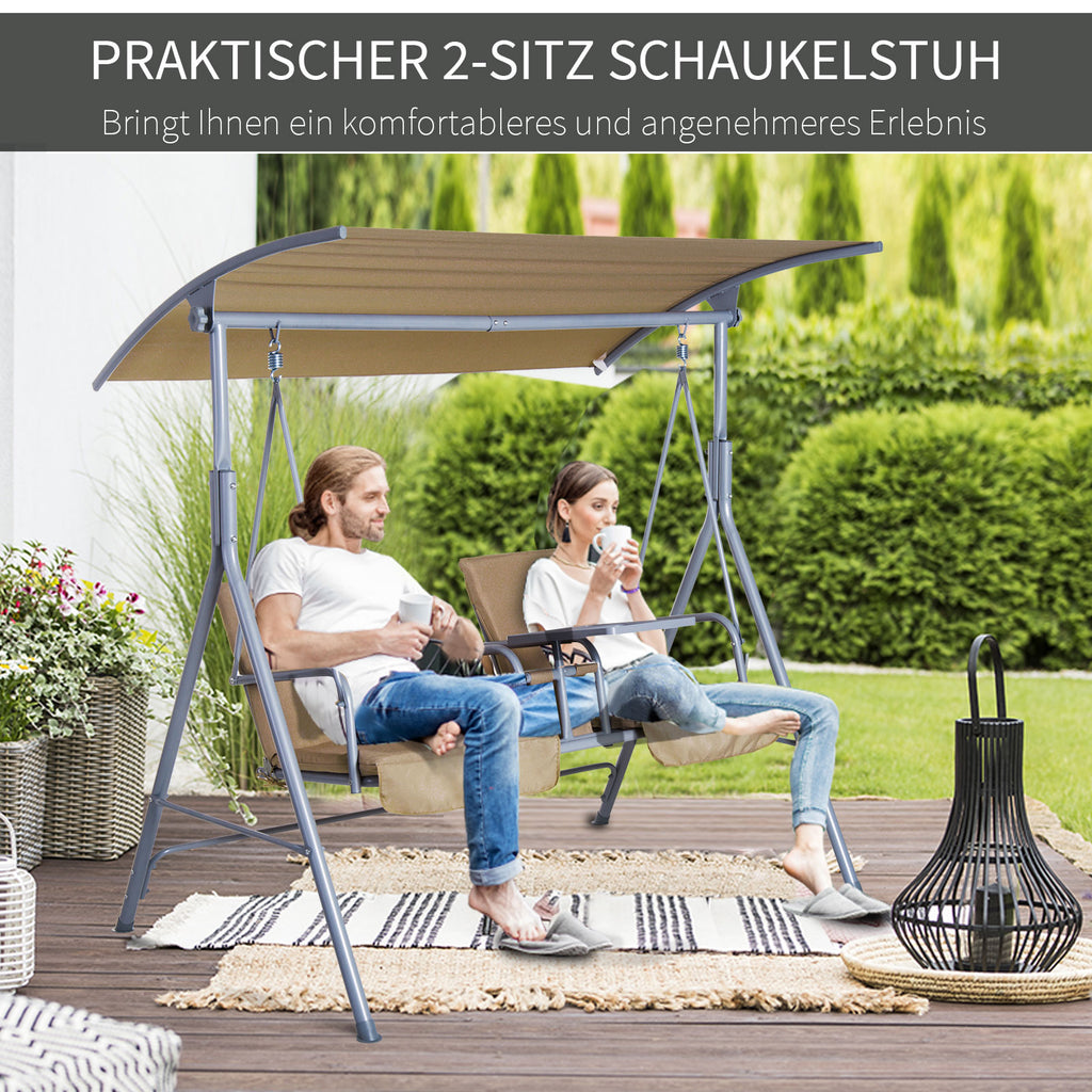 Outsunny Hollywoodschaukel Gartenschaukel Schaukel 2-Sitzer mit Sonnendach Beige 175 x 112 x 165 cm