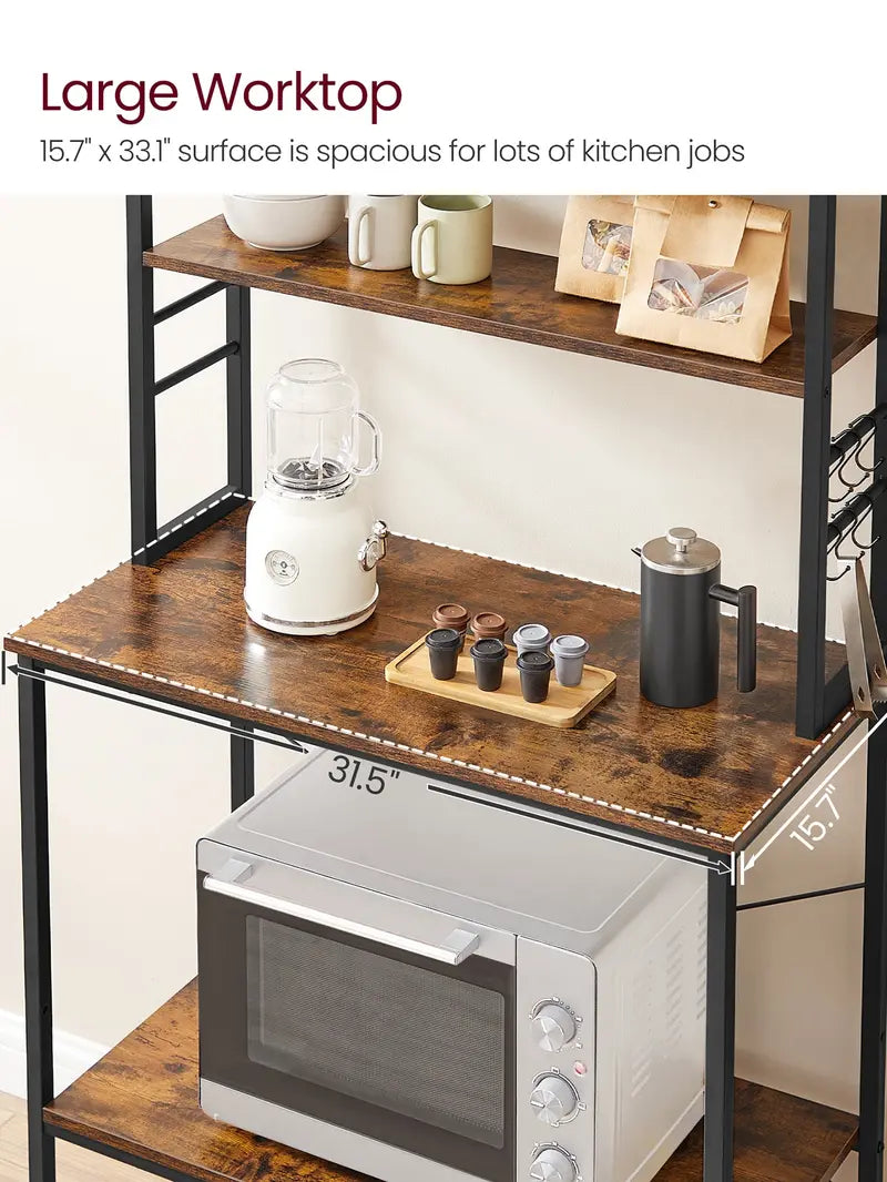 VASAGLE Baker's Rack, Microwave Oven Stand, Rustic Brown and Black