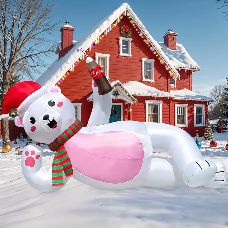 OurWarm 10FT Christmas Inflatable Polar Bear with LED Lights, Polyester, Easy Setup, Outdoor Yard Decor