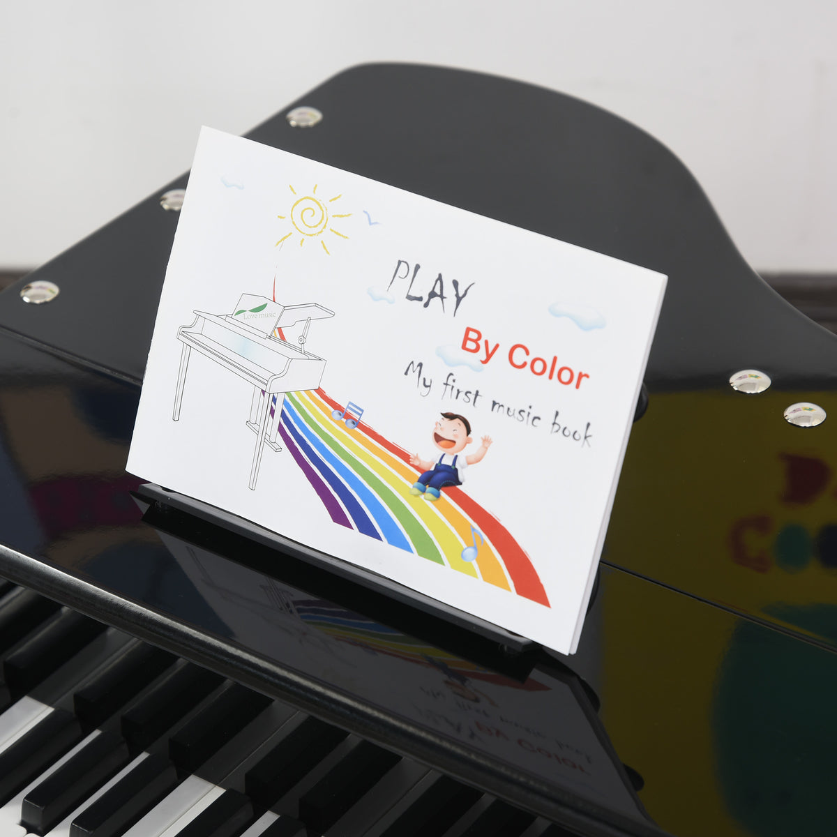 HOMCOM Miniatur-Flügelpiano aus Holz für Kinder mit 30 Tasten - inkl. Hocker und Notenpult - MDF Schwarz
