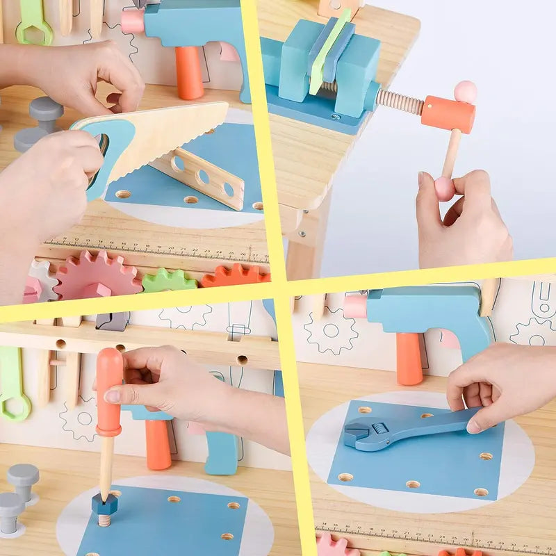 Wooden Kids' Tool Workbench – Hands-On Construction Play Table with Integrated Tool Set