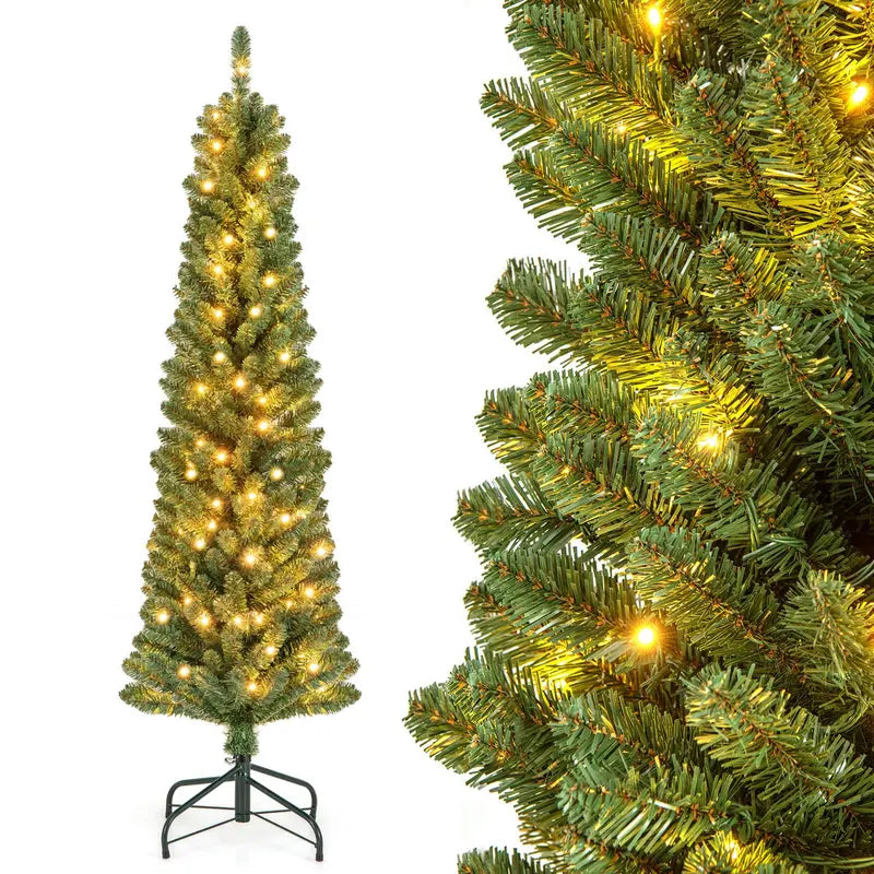 Slender Pre-Lit Pencil-Style Christmas Tree for Compact Home or Office Spaces
