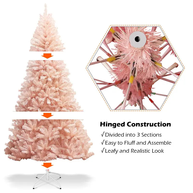 Pink Artificial Christmas Tree – 6ft or 7ft Unlit Premium Hinged Spruce Full-Profile Tree