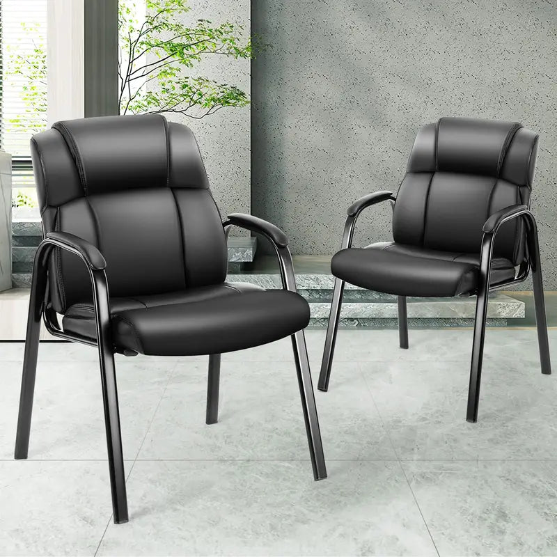 OLIXIS Ergonomic Reception Chairs Set of 4 – Black PU Leather, Metal Frame, Comfortable & Durable for Office & Waiting Room
